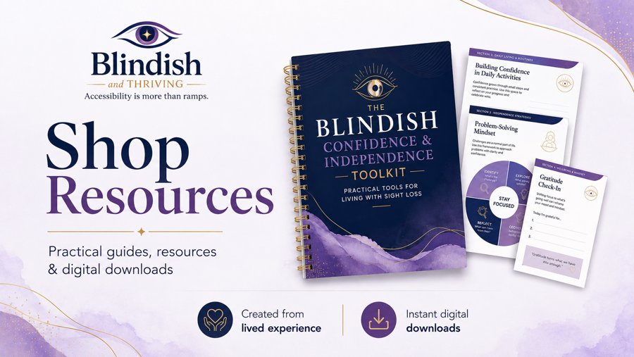 The Blindish Confidence and Independence Toolkit — a spiral-bound workbook with practical tools for living with sight loss
